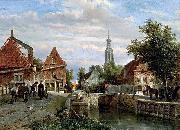 unknow artist A view of the Staal Everspijp and the Grote Kerk in summer, Enkhuizen painting